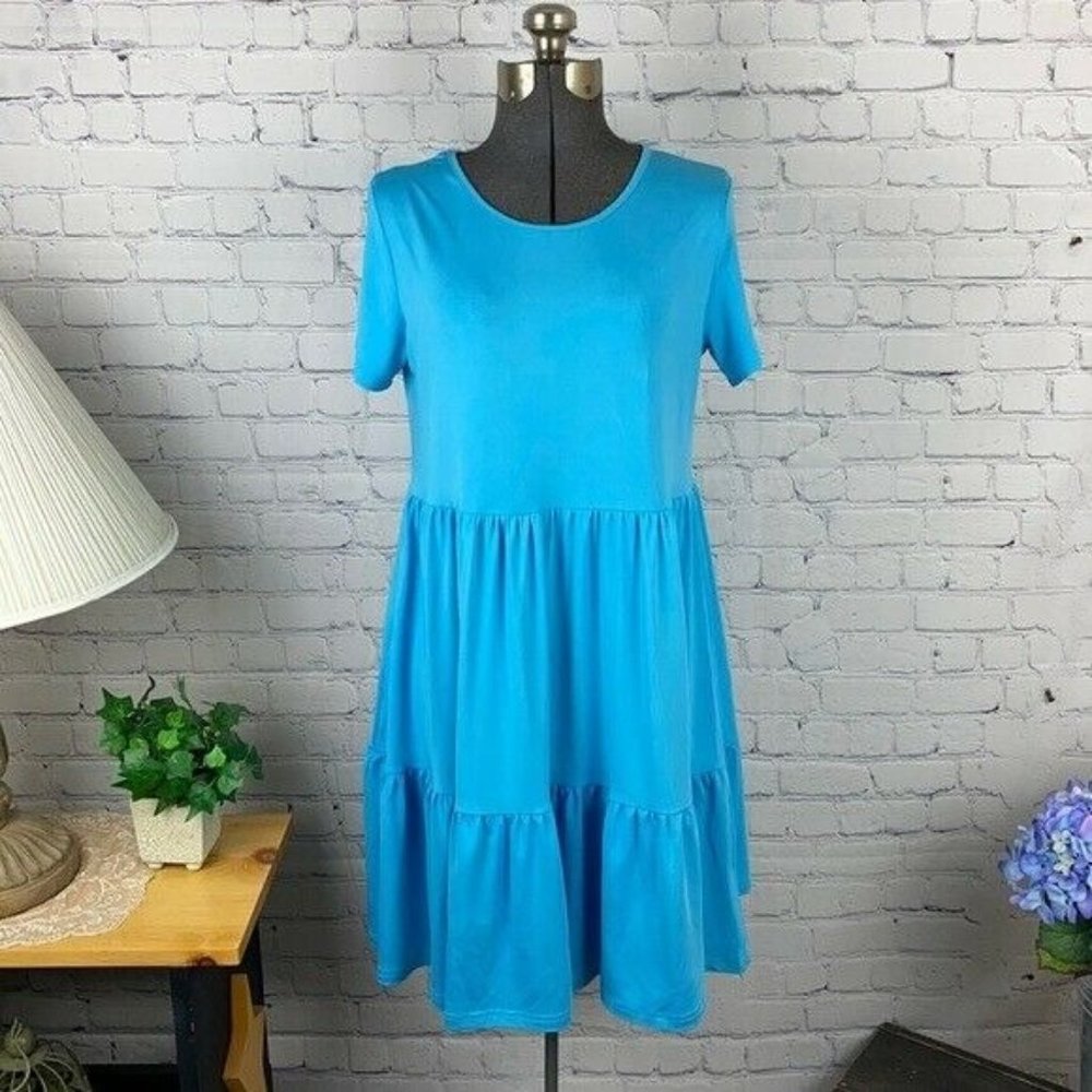 Face N Face Womens Fashion Casual Cotton Blend Tiered Dress Size M Light Blue